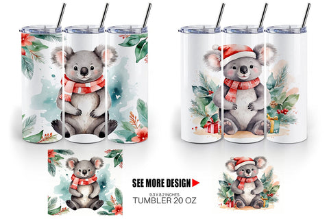 Tumbler Wrap Watercolor Christmas Koala Sublimation artnoy 