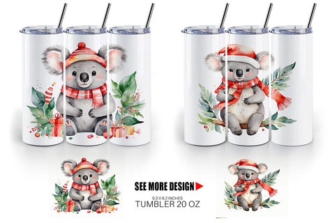 Tumbler Wrap Watercolor Christmas Koala Sublimation artnoy 