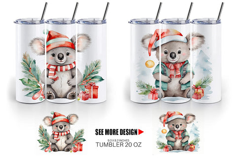 Tumbler Wrap Watercolor Christmas Koala Sublimation artnoy 