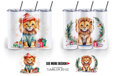 Tumbler Wrap Watercolor Christmas Lion Sublimation artnoy 