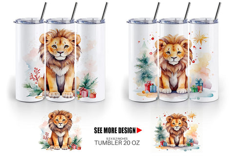 Tumbler Wrap Watercolor Christmas Lion Sublimation artnoy 
