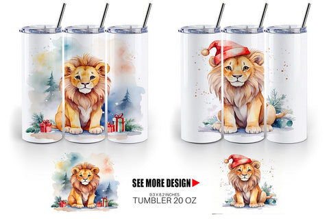 Tumbler Wrap Watercolor Christmas Lion Sublimation artnoy 
