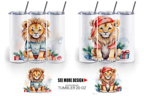 Tumbler Wrap Watercolor Christmas Lion Sublimation artnoy 