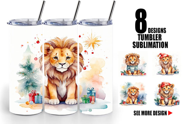 Tumbler Wrap Watercolor Christmas Lion Sublimation artnoy 