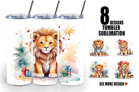 Tumbler Wrap Watercolor Christmas Lion Sublimation artnoy 