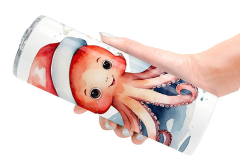 Tumbler Wrap Watercolor Christmas Octopus Sublimation artnoy 