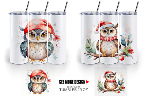 Tumbler Wrap Watercolor Christmas Owl Sublimation artnoy 