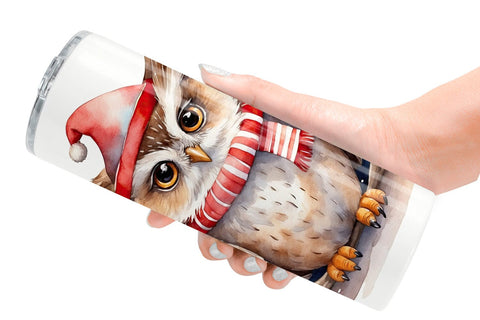 Tumbler Wrap Watercolor Christmas Owl Sublimation artnoy 
