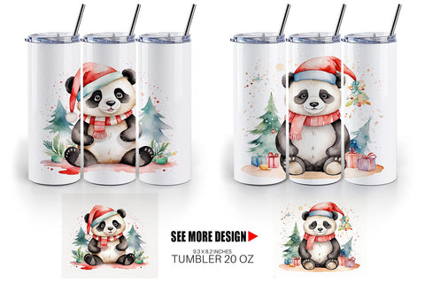 Tumbler Wrap Watercolor Christmas Panda Sublimation artnoy 