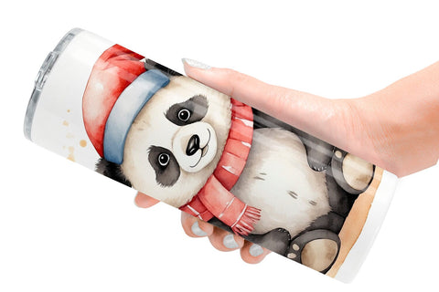 Tumbler Wrap Watercolor Christmas Panda Sublimation artnoy 