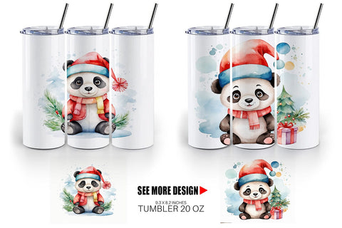 Tumbler Wrap Watercolor Christmas Panda Sublimation artnoy 