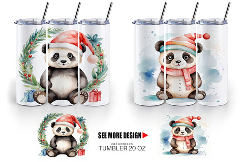 Tumbler Wrap Watercolor Christmas Panda Sublimation artnoy 