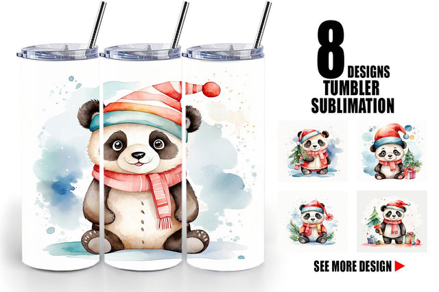 Tumbler Wrap Watercolor Christmas Panda Sublimation artnoy 