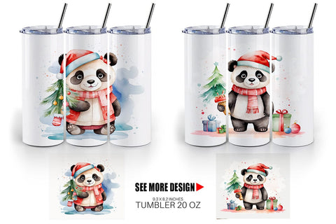 Tumbler Wrap Watercolor Christmas Panda Sublimation artnoy 