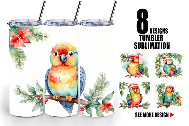 Tumbler Wrap Watercolor Christmas Parrot Sublimation artnoy 