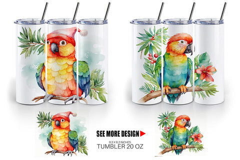 Tumbler Wrap Watercolor Christmas Parrot Sublimation artnoy 