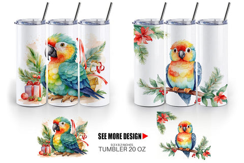 Tumbler Wrap Watercolor Christmas Parrot Sublimation artnoy 
