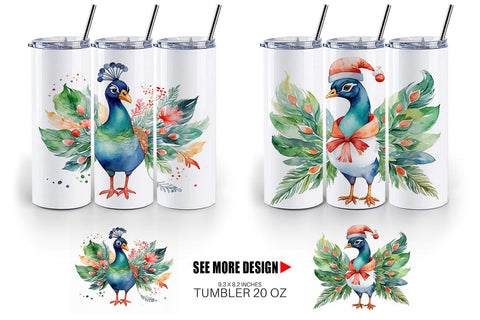 Tumbler Wrap Watercolor Christmas Peacock Sublimation artnoy 