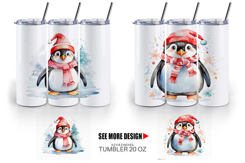 Tumbler Wrap Watercolor Christmas Penguin Sublimation artnoy 