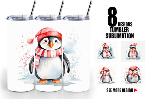 Tumbler Wrap Watercolor Christmas Penguin Sublimation artnoy 