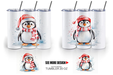 Tumbler Wrap Watercolor Christmas Penguin Sublimation artnoy 