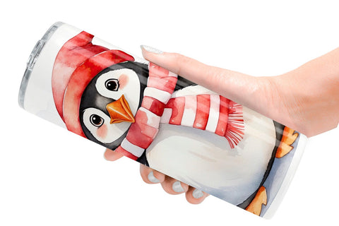 Tumbler Wrap Watercolor Christmas Penguin Sublimation artnoy 