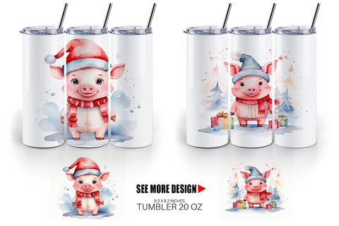 Tumbler Wrap Watercolor Christmas Pig Sublimation artnoy 