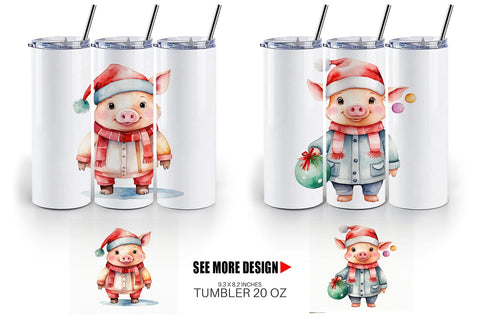 Tumbler Wrap Watercolor Christmas Pig Sublimation artnoy 