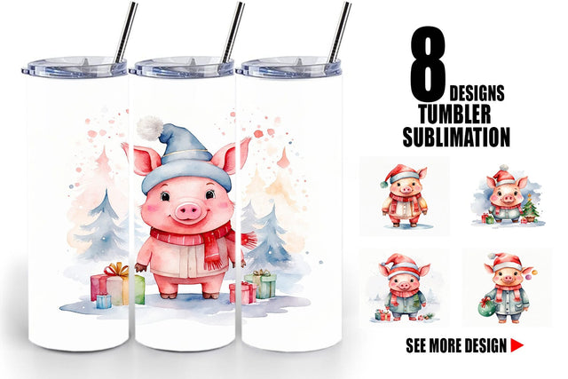 Tumbler Wrap Watercolor Christmas Pig Sublimation artnoy 