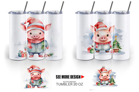Tumbler Wrap Watercolor Christmas Pig Sublimation artnoy 