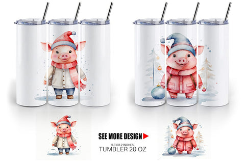 Tumbler Wrap Watercolor Christmas Pig Sublimation artnoy 