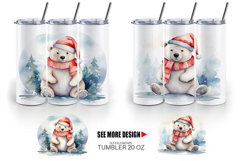 Tumbler Wrap Watercolor Christmas Polar Bear Sublimation artnoy 
