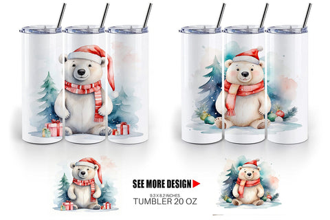 Tumbler Wrap Watercolor Christmas Polar Bear Sublimation artnoy 