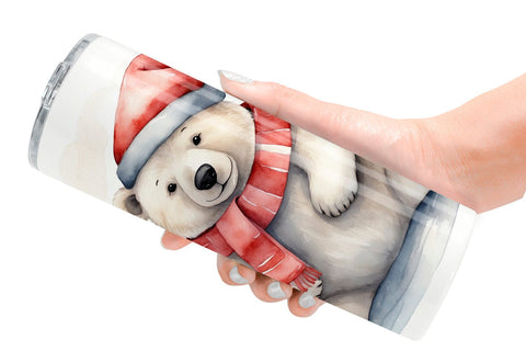 Tumbler Wrap Watercolor Christmas Polar Bear Sublimation artnoy 