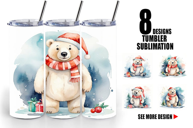 Tumbler Wrap Watercolor Christmas Polar Bear Sublimation artnoy 