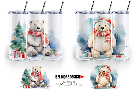 Tumbler Wrap Watercolor Christmas Polar Bear Sublimation artnoy 