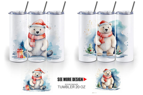 Tumbler Wrap Watercolor Christmas Polar Bear Sublimation artnoy 
