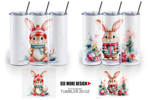 Tumbler Wrap Watercolor Christmas Rabbit Sublimation artnoy 
