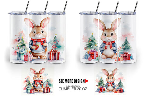 Tumbler Wrap Watercolor Christmas Rabbit Sublimation artnoy 