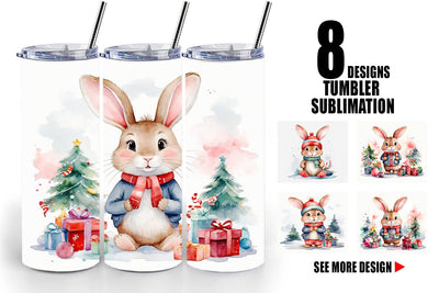 Tumbler Wrap Watercolor Christmas Rabbit Sublimation artnoy 