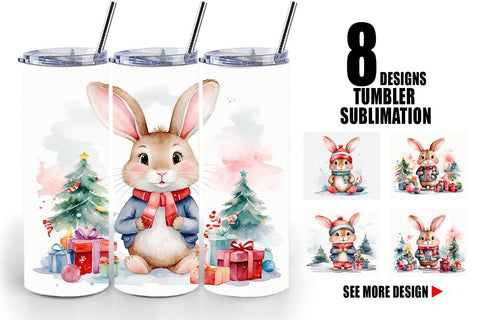 Tumbler Wrap Watercolor Christmas Rabbit Sublimation artnoy 