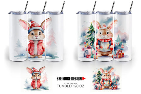 Tumbler Wrap Watercolor Christmas Rabbit Sublimation artnoy 