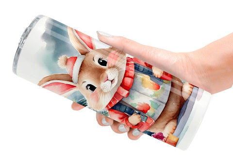 Tumbler Wrap Watercolor Christmas Rabbit Sublimation artnoy 