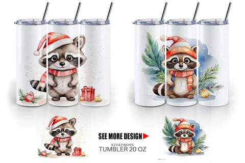 Tumbler Wrap Watercolor Christmas Raccoon Sublimation artnoy 