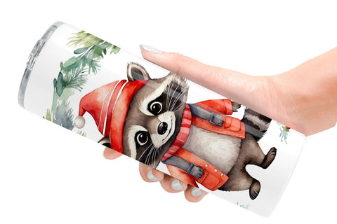 Tumbler Wrap Watercolor Christmas Raccoon Sublimation artnoy 