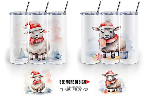 Tumbler Wrap Watercolor Christmas sheep Sublimation artnoy 
