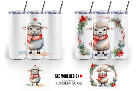Tumbler Wrap Watercolor Christmas sheep Sublimation artnoy 