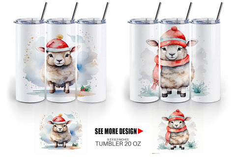 Tumbler Wrap Watercolor Christmas sheep Sublimation artnoy 