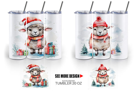 Tumbler Wrap Watercolor Christmas sheep Sublimation artnoy 