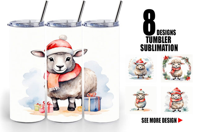 Tumbler Wrap Watercolor Christmas sheep Sublimation artnoy 
